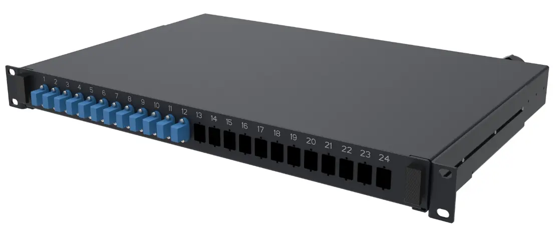 Fiber Optic Patch Panel, 1 U, 19 in, unloaded, Black  24 LC/UPC duplex
