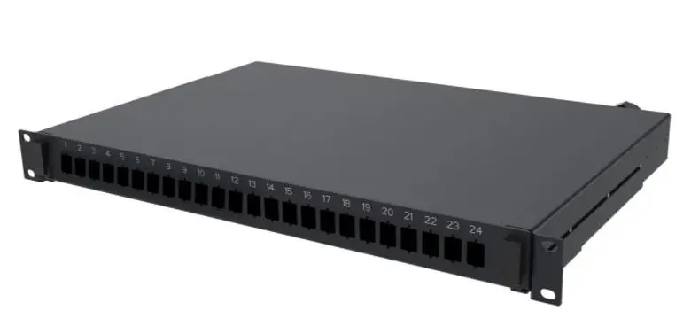 Fiber Optic Patch Panel, 1 U, 19 in, unloaded, Black  24 LC/UPC duplex