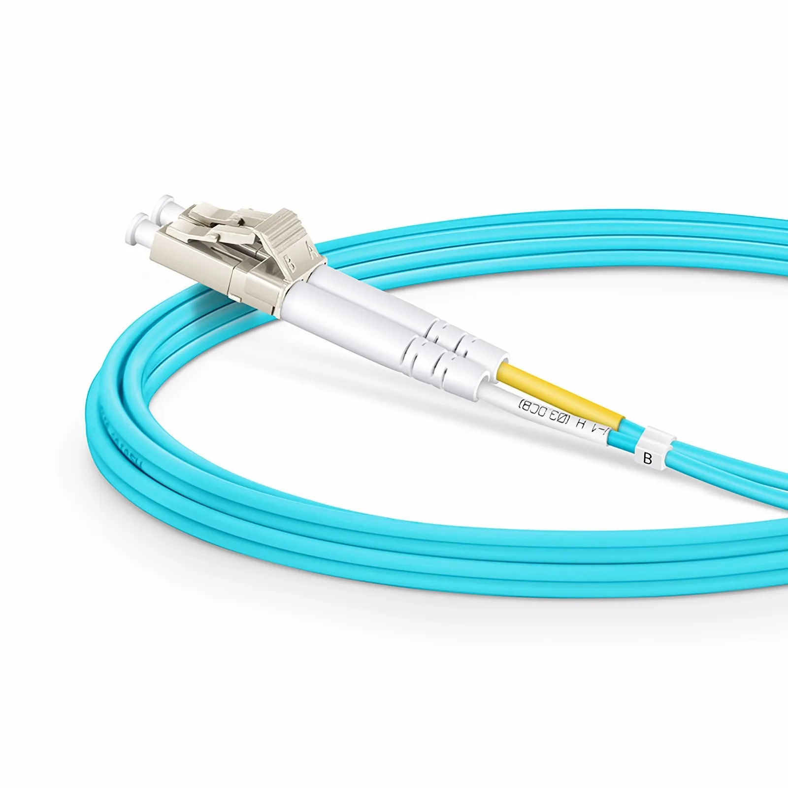 2m Fiber Patch Cable, 2 Fibers, LC UPC Duplex to LC UPC Duplex, Multimode (OM3), 2.0mm, Aqua