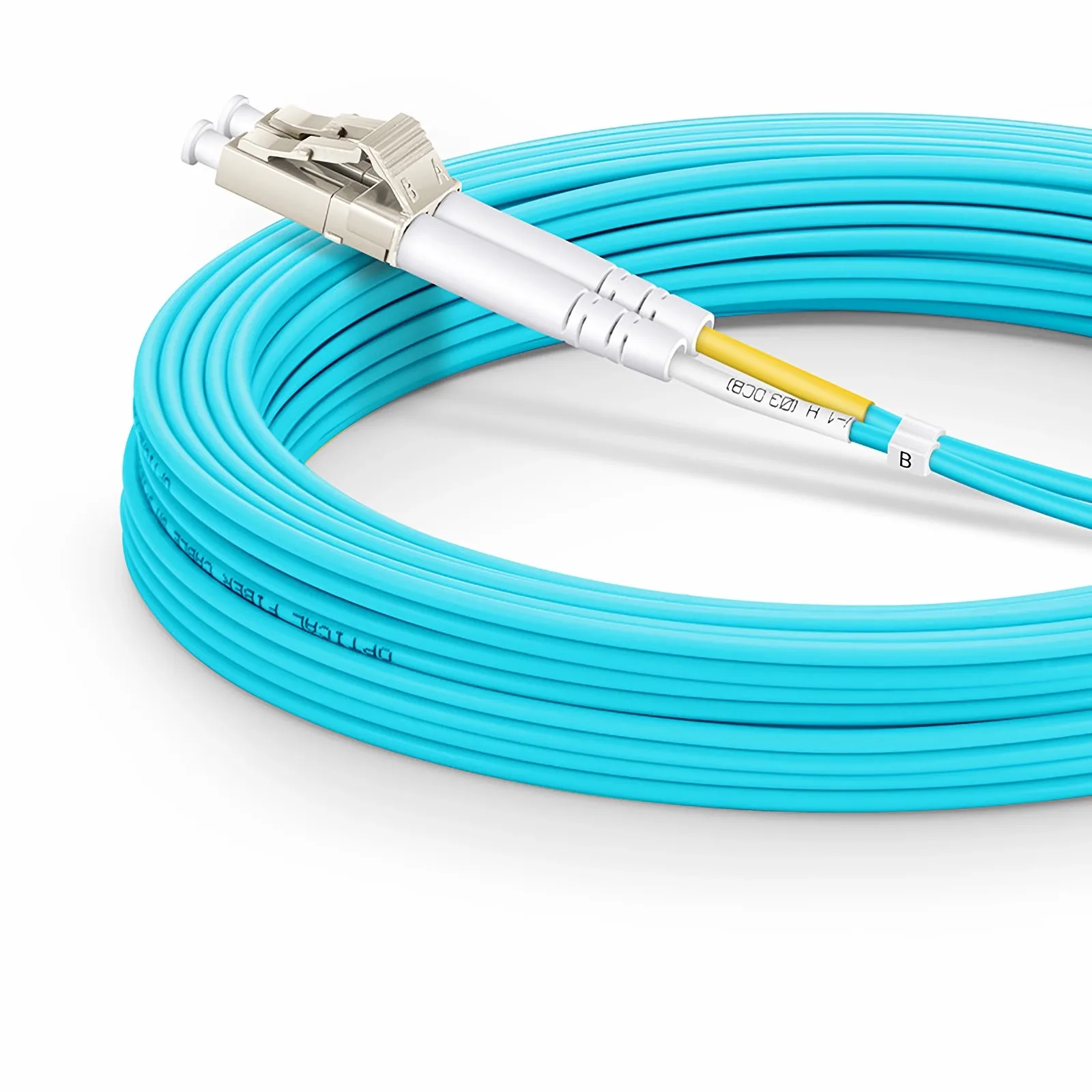 30m Fiber Patch Cable, 2 Fibers, LC UPC Duplex to LC UPC Duplex, Multimode (OM3), 2.0mm, Aqua