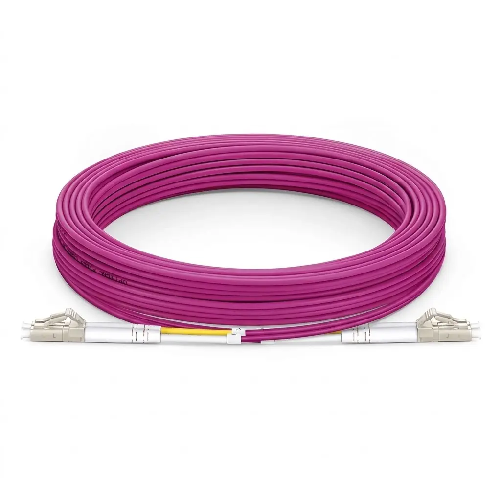 15m Fiber Patch Cable, 2 Fibers, LC UPC Duplex to LC UPC Duplex, Multimode (OM4), 2.0mm, Magenta