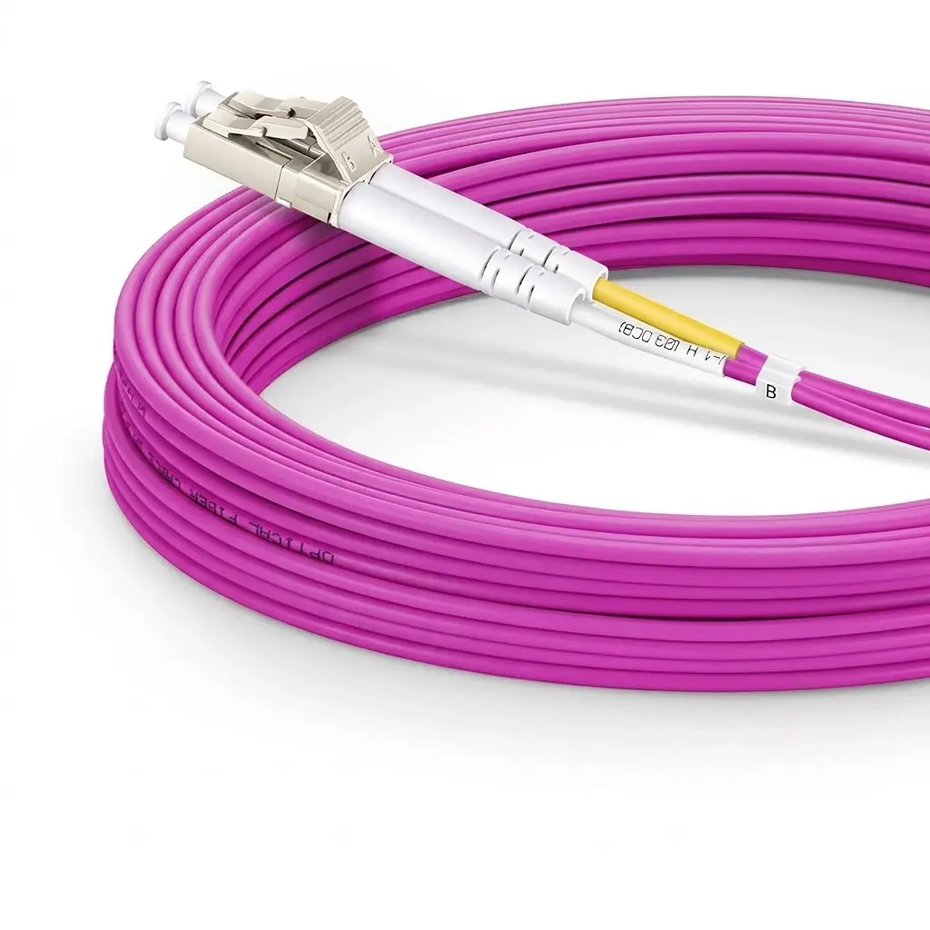 10m Fiber Patch Cable, 2 Fibers, LC UPC Duplex to LC UPC Duplex, Multimode (OM4), 2.0mm, Magenta