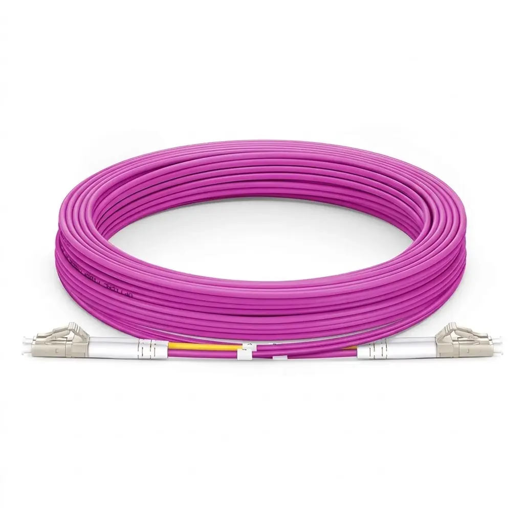 10m Fiber Patch Cable, 2 Fibers, LC UPC Duplex to LC UPC Duplex, Multimode (OM4), 2.0mm, Magenta