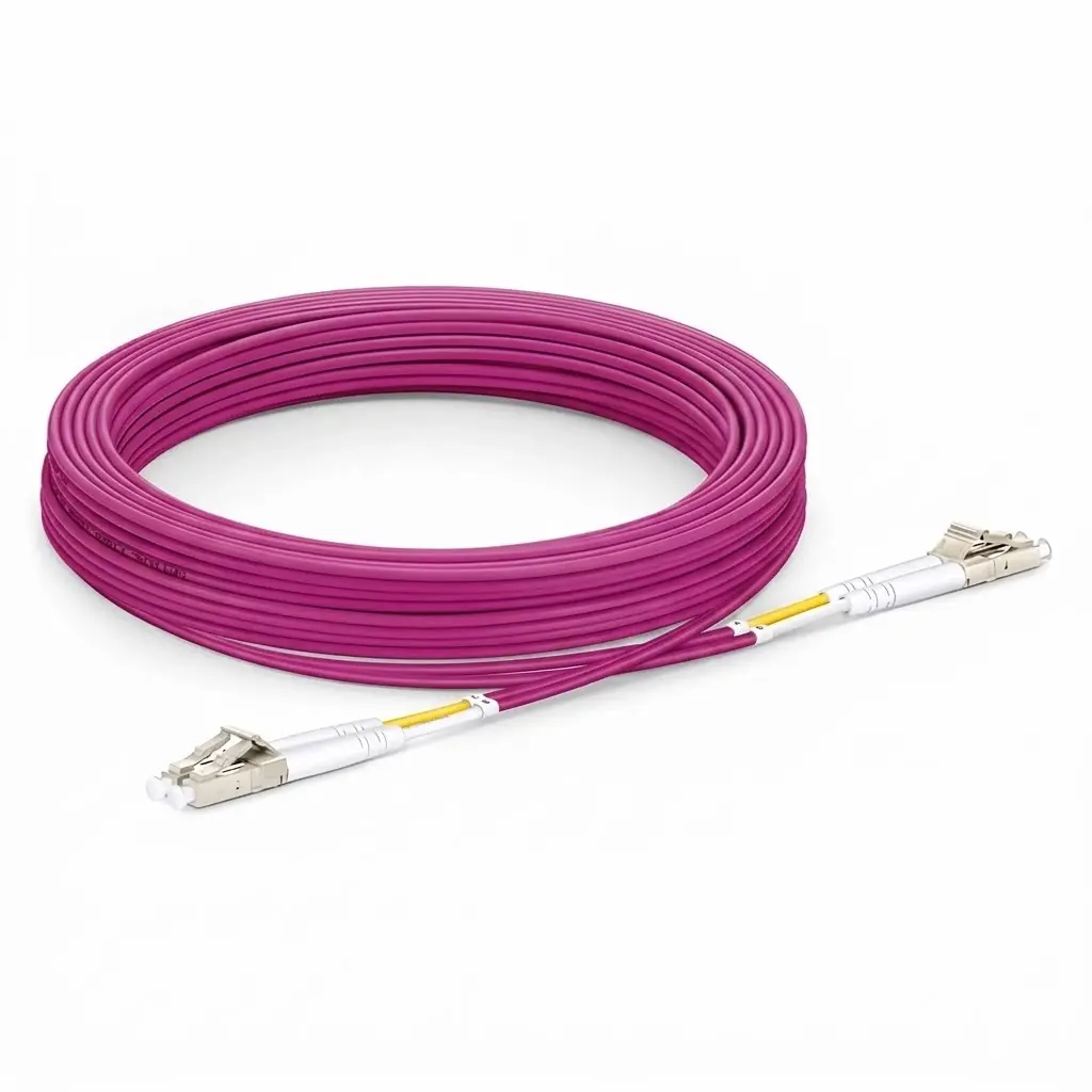 25m Fiber Patch Cable, 2 Fibers, LC UPC Duplex to LC UPC Duplex, Multimode (OM4), 2.0mm, Magenta