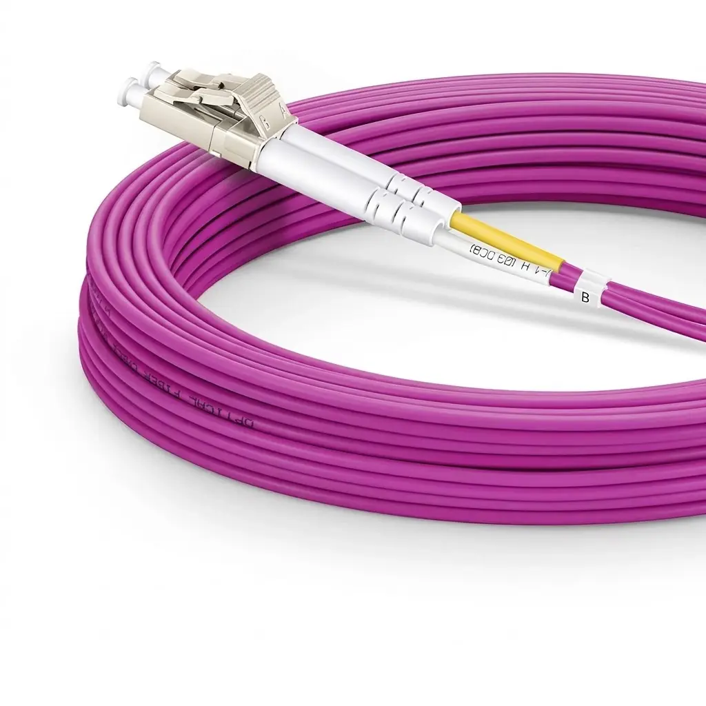 30m Fiber Patch Cable, 2 Fibers, LC UPC Duplex to LC UPC Duplex, Multimode (OM4), 2.0mm, Magenta