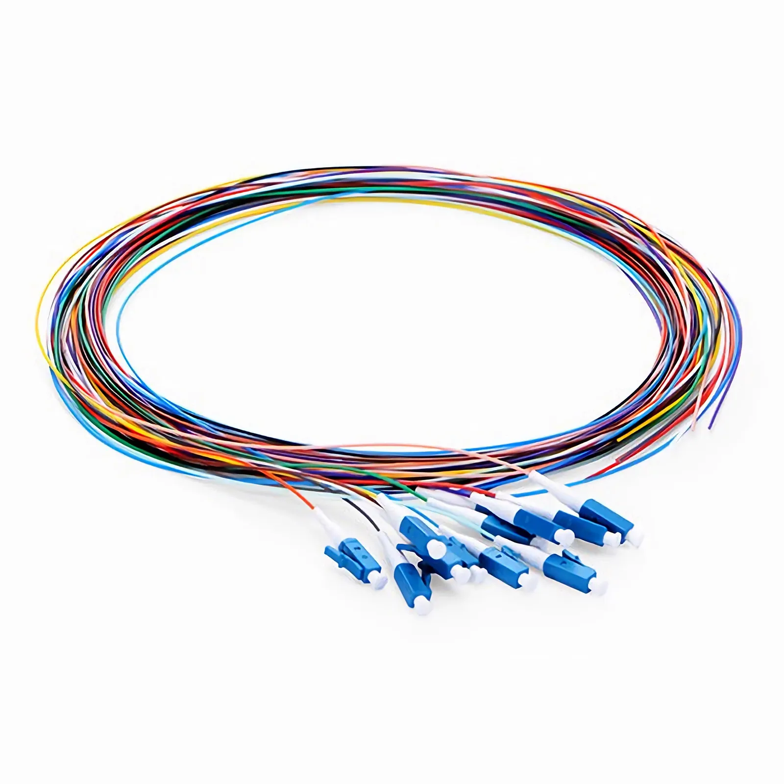 1m (3ft) Fiber Pigtail, LC UPC to Unterminated, 12 Fibers, Unjacketed Color-Coded, OS2 Single Mode, PVC (Unrated), 0.9mm, 12-Color