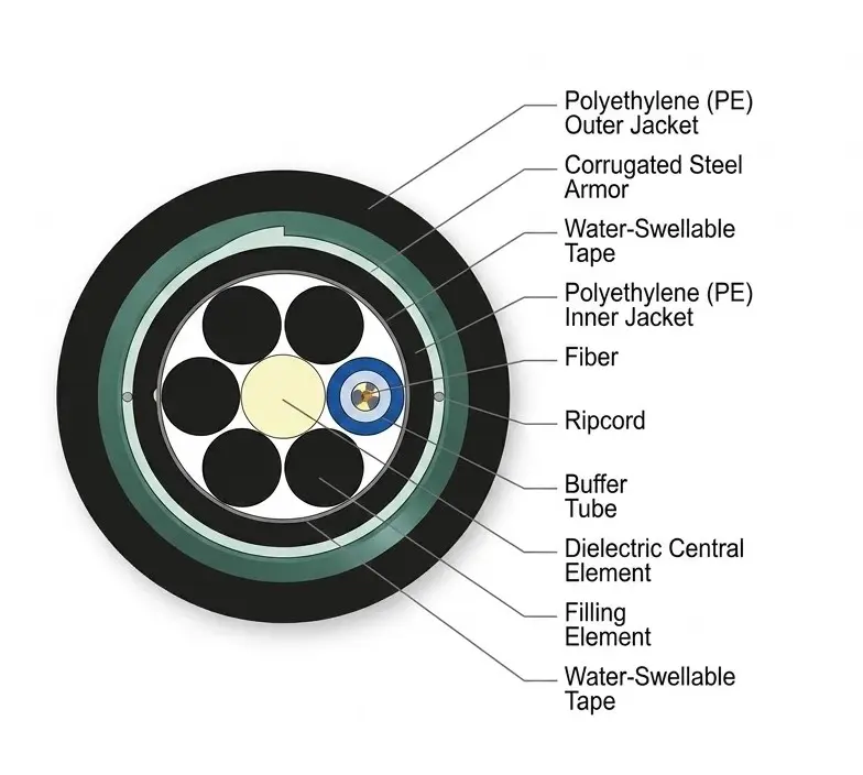 4F Loose Tube, Gel-Filled, Single Jacket, Single-Armored Cable , Multi-mode ( OM3 )